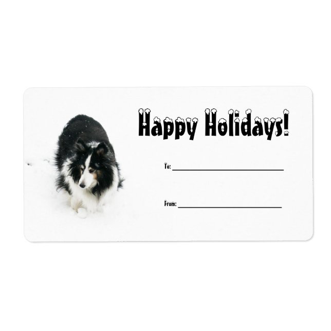 Sheltie in Snow Holiday Label (Front)