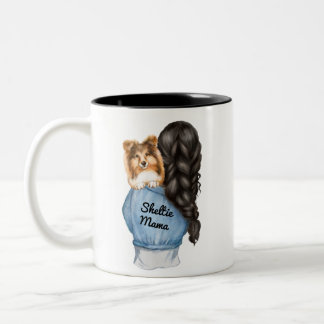 Sheltie Mama Black Hair w Sable Shetland Sheepdog Two-Tone Coffee Mug