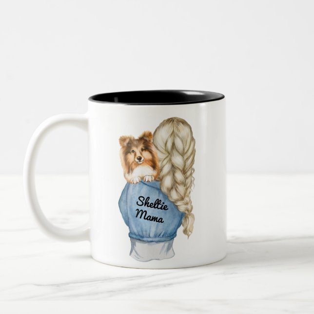 Sheltie Mama Blonde with Sable  Two-Tone Coffee Mug (Left)