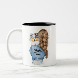 Sheltie Mama  Brunette w Merle Shetland Sheepdog  Two-Tone Coffee Mug