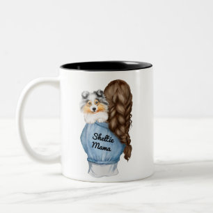 Sheltie Mama Brunette w Merle Shetland Sheepdog Two-Tone Coffee Mug
