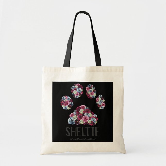 Sheltie Mama Floral Paw Shetland Sheepdog Mum  Tote Bag (Front)