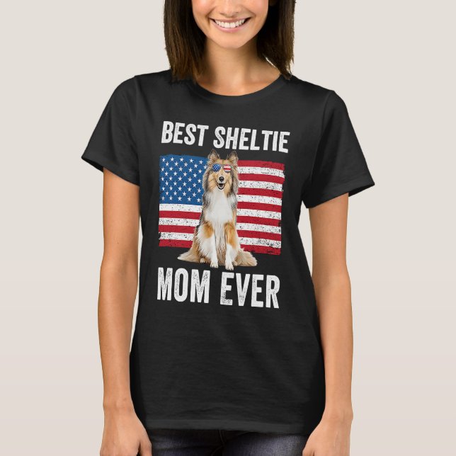 Sheltie Mom American Flag Dog  Owner Shetland Shee T-Shirt (Front)