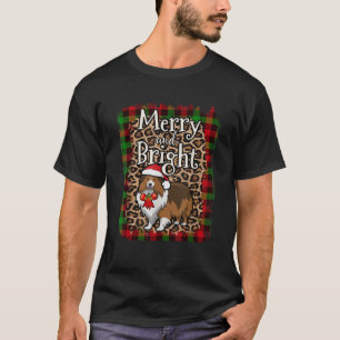 Sheltie Mom Merry and Bright Christmas Plaid Leopa T-Shirt