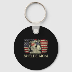 Sheltie Mum Dog Lovers American Flag 4th Of July Key Ring