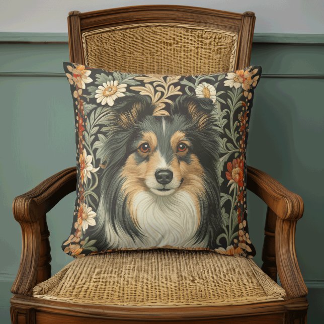 Sheltie or Collie Dog in William Morris Style Cushion (Creator Uploaded)