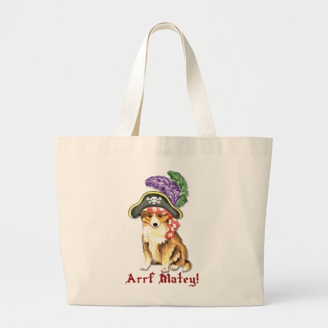 Sheltie Pirate Large Tote Bag (Front)