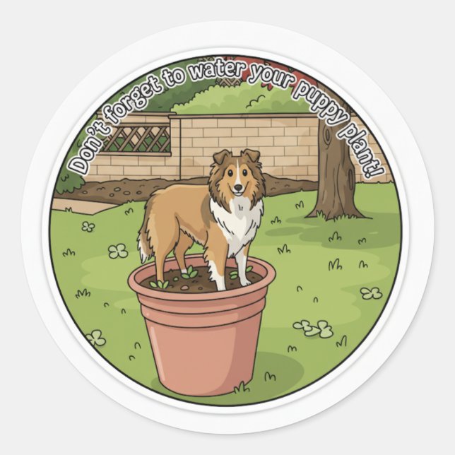 Sheltie potted plant classic round sticker (Front)