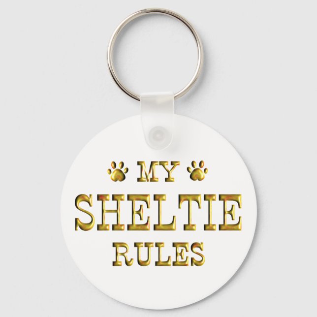 Sheltie Rules Gold Key Ring (Front)