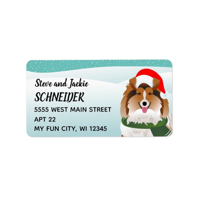 Sheltie Santa Hat Holiday Address Label (Front)