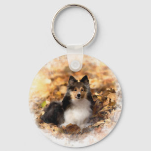 Sheltie Shetland Sheepdog Art Painting Key Ring