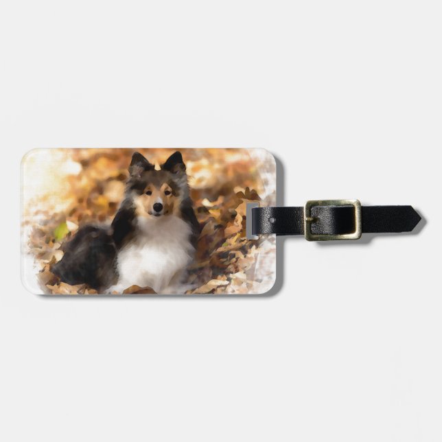 Sheltie Shetland Sheepdog Art Painting Luggage Tag (Front Horizontal)