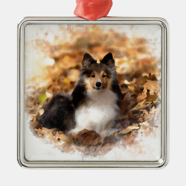 Sheltie Shetland Sheepdog Art Painting Metal Tree Decoration (Front)
