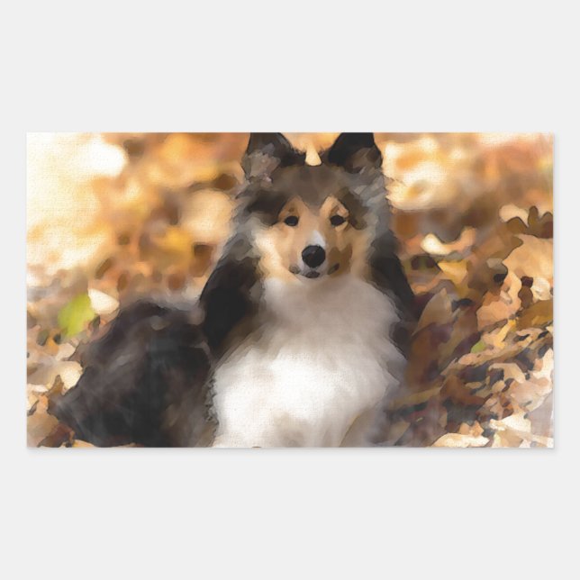 Sheltie Shetland Sheepdog Art Painting Rectangular Sticker (Front)