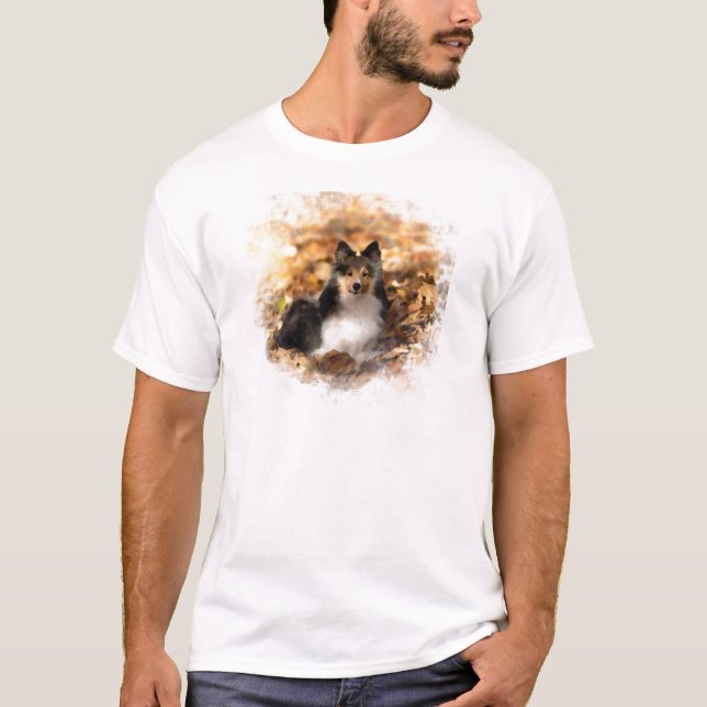 Sheltie Shetland Sheepdog Art Painting T-Shirt (Front)