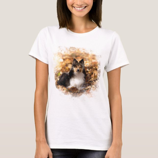 Sheltie Shetland Sheepdog Art Painting T-Shirt (Front)