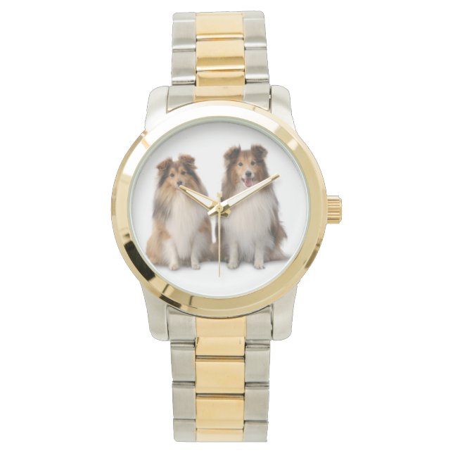 Sheltie Two-Tone Watch, Gold and Silver Tone Watch (Front)