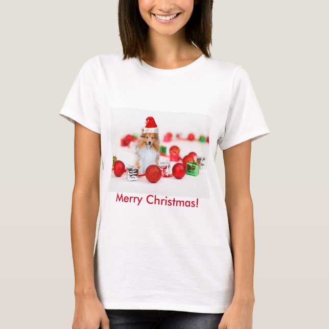 Sheltie Wishing Merry Christmas Women's T-shirt (Front)