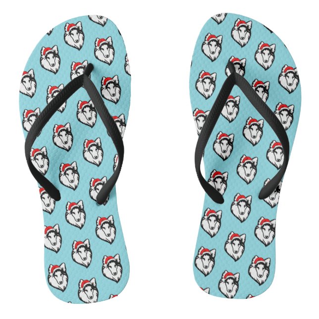 shelties Dog with Christmas Santa Hat Pattern Flip Flops (Footbed)