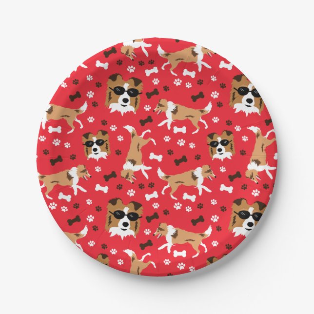 Shelties Shetland Sheepdog Mini Collie Pattern Paper Plate (Front)