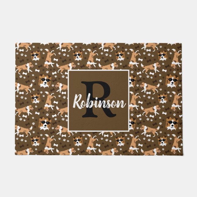 Shelties Shetland Sheepdog Monogram Last Name      Doormat (Front)