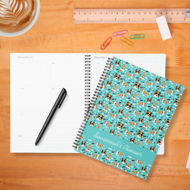Shelties Shetland Sheepdog Pattern Aqua  Planner (Shelties Shetland Sheepdogs pattern weekly monthly planner in teal )