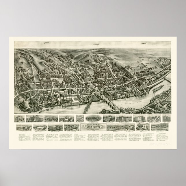 Shelton, CT Panoramic Map - 1919 Poster (Front)