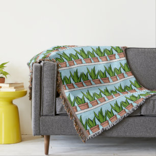 Shelves of Aloe Vera Plants Ai Art Throw Blanket