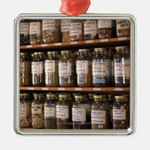 Shelves of herb jars metal tree decoration