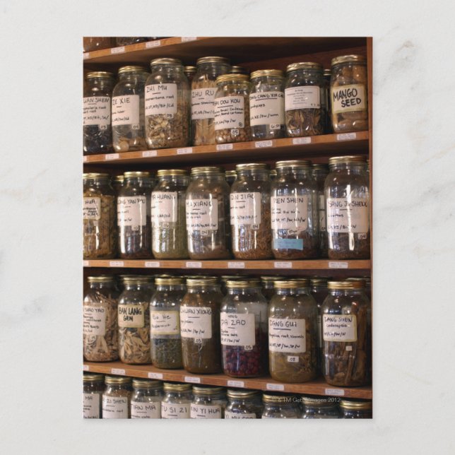 Shelves of herb jars postcard (Front)