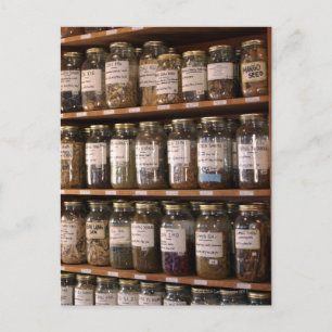 Shelves of herb jars postcard