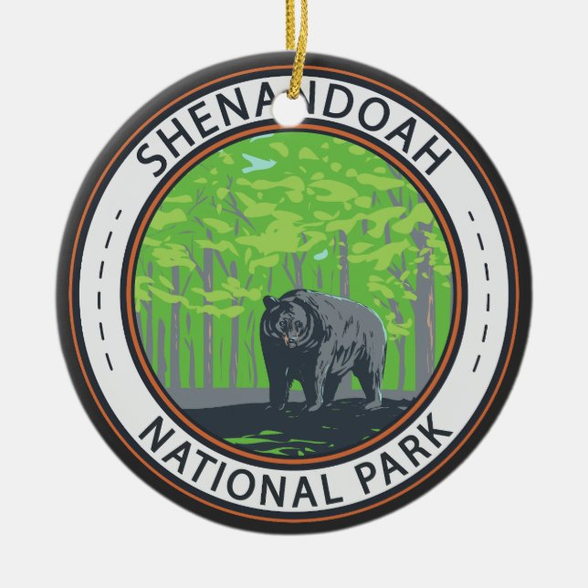 Shenandoah National Park Black Bear Circle Ceramic Tree Decoration (Front)