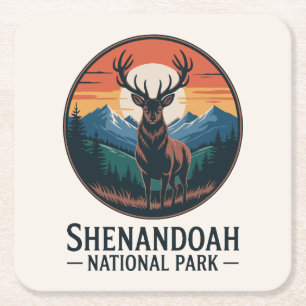 Shenandoah National Park Deer Emblem Square Paper Coaster