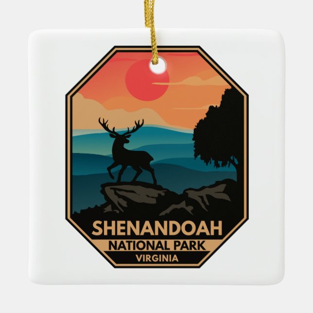 Shenandoah National Park Deer Minimal Retro Emblem Ceramic Ornament (Front)