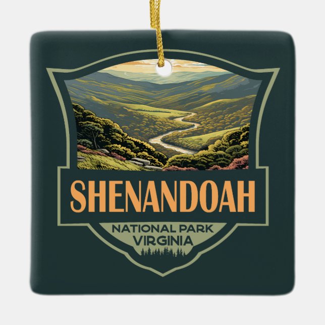 Shenandoah National Park Illustration Travel Retro Ceramic Ornament (Front)