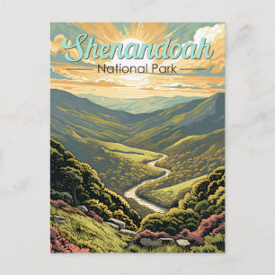 Shenandoah National Park Illustration Travel Retro Postcard