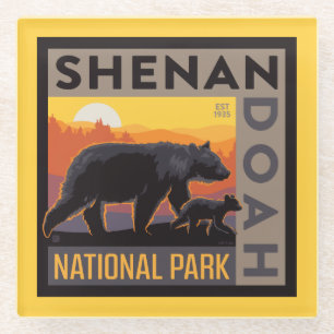 Shenandoah National Park Mama Bear & Cubs Glass Coaster