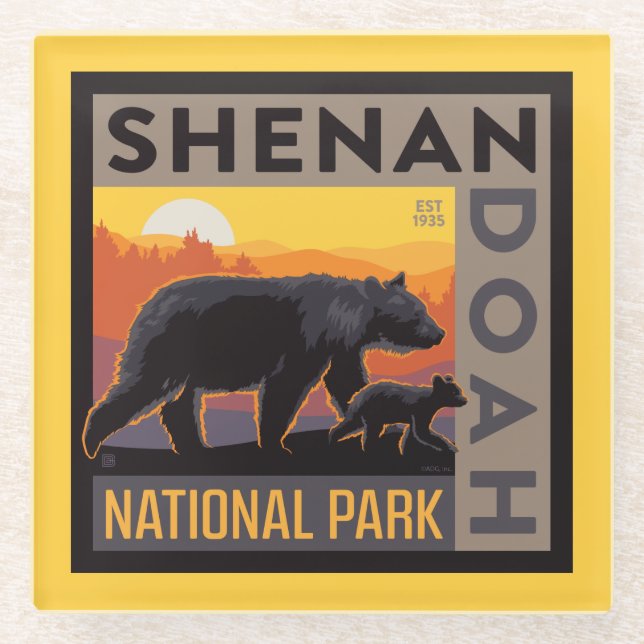 Shenandoah National Park | Mama Bear & Cubs Glass Coaster (Front)