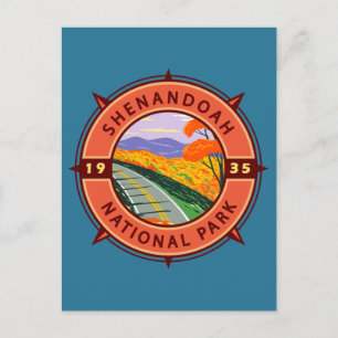 Shenandoah National Park Retro Compass Emblem Postcard