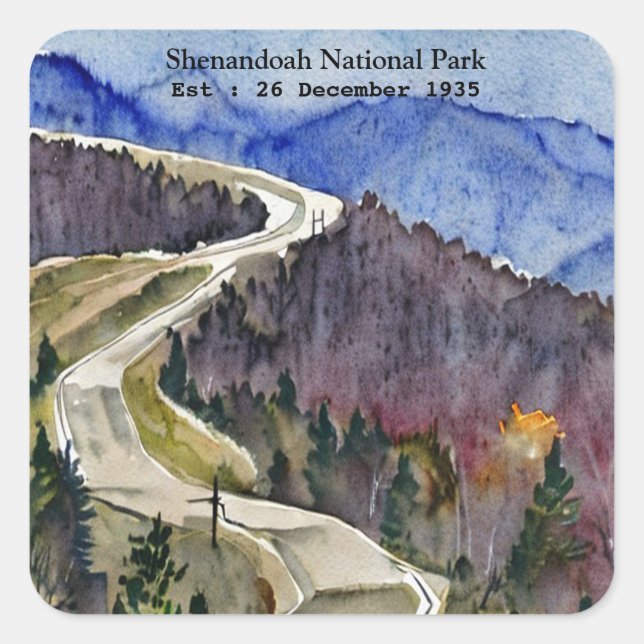 Shenandoah National Park skyline drive water colou Square Sticker (Front)