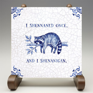 SHENANIGAN Raccoon Fine Delft Blue Dutch Style  Tile