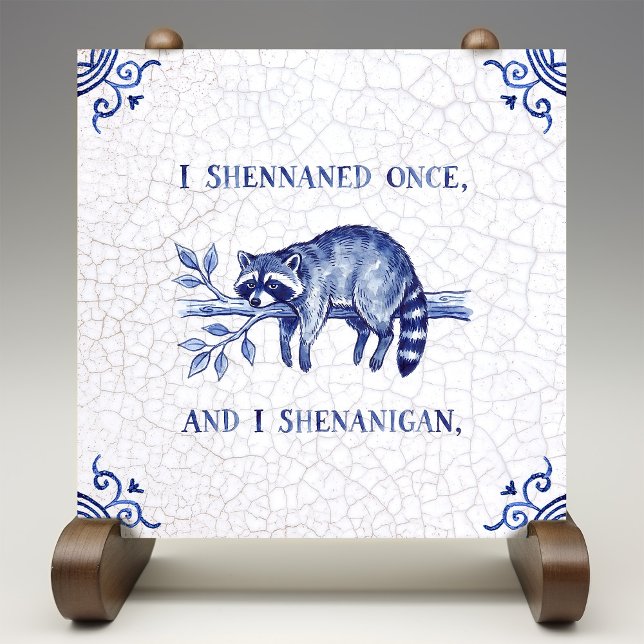 SHENANIGAN Raccoon Fine Delft Blue Dutch Style  Tile (Creator Uploaded)
