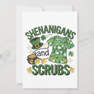 Shenanigans and Scrubs Funny Nursing St Patrick's  Invitation