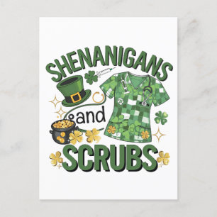 Shenanigans and Scrubs Funny Nursing St Patrick's  Postcard