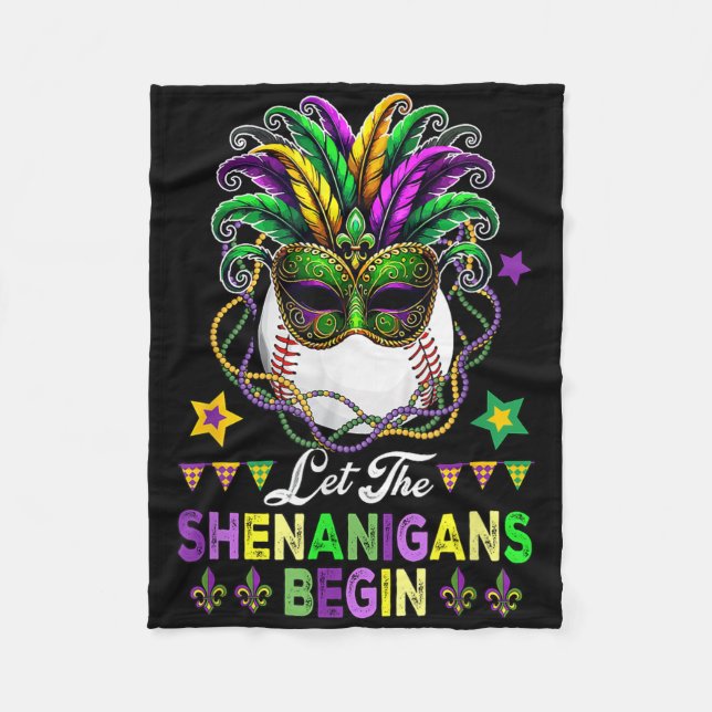 Shenanigans Begin Mardi Gras Baseball Ball Masked  Fleece Blanket (Front)