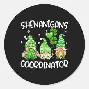 Shenanigans Coordinator Cute Gnomes Teachers St Pa Classic Round Sticker