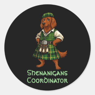 Shenanigans Coordinator Irish Red Setter Dog Kilt Classic Round Sticker