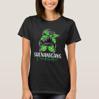 Shenanigans Coordinator Messy Bun Shamrock Irish P T-Shirt