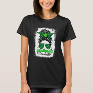 Shenanigans Coordinator Messy Bun Teacher St Patri T-Shirt