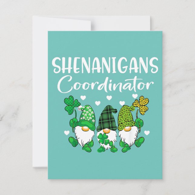 Shenanigans Coordinator St Patricks Day Gnomes Gre Invitation (Front)